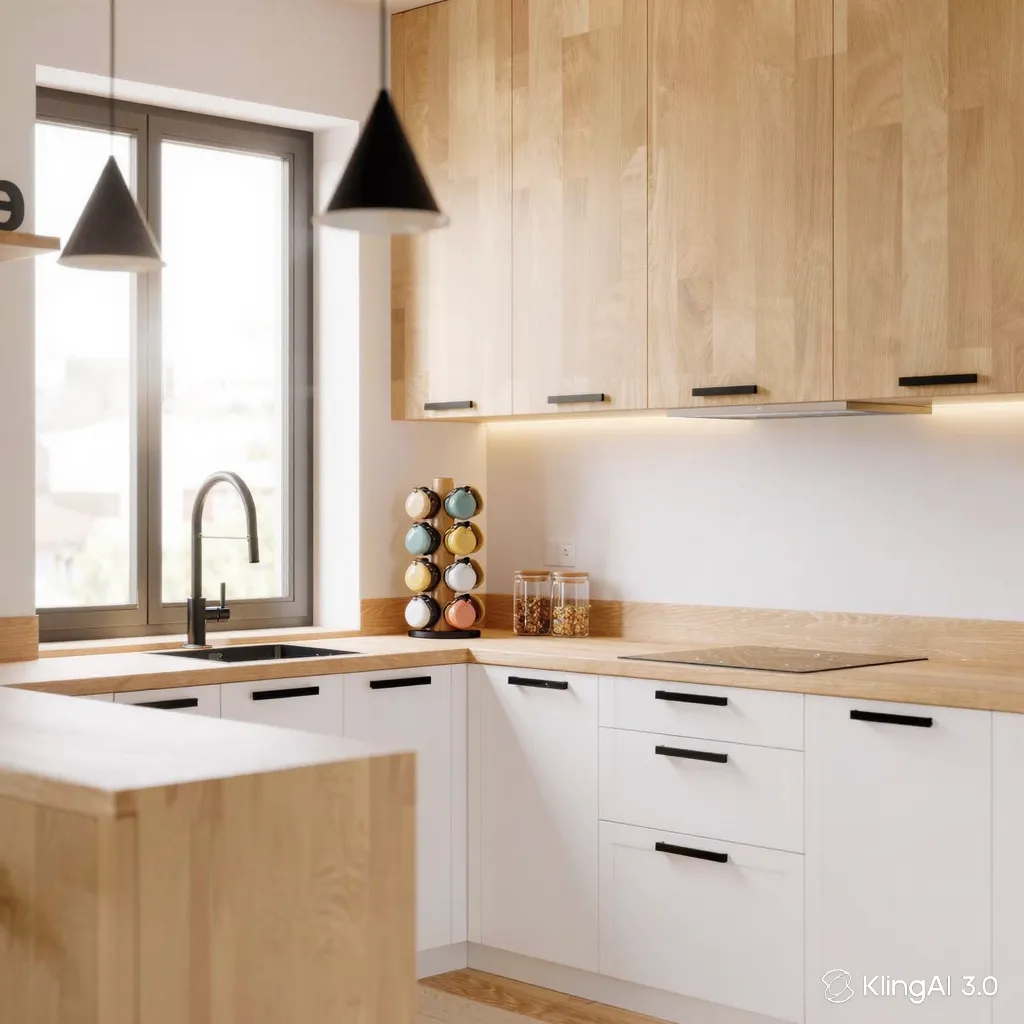 Cocina ordenada con botes herméticos y especiero giratorio
